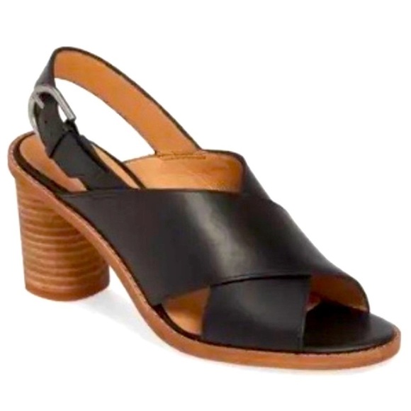 Madewell Shoes - Madewell The Ruthie Crisscross Black leather Sandal Wooden Heel Size 7.5